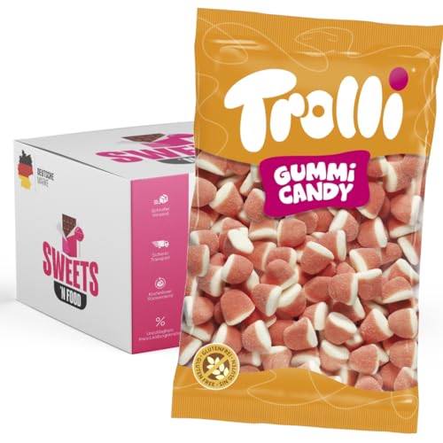 Trolli Süßigkeiten- 1 kg Beutel | Verschiedene Sorten zur Auswahl | Mit stylishem SWEETS´N FOOD Packband verpackt (Kiss Schaumerdbeeren) von SWEETS´N FOOD