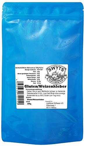 200g Gluten/Weizenkleber - für bessere Teigstruktur und Low-Carb-Rezepte - Backen und Kochen wie die Profis mit Qualität von von SWYTS - mind. 12 Monate MHD von SWYTS