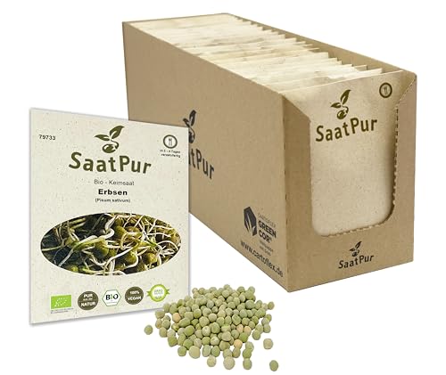 Erbsen BIO Keimsprossen von SaatPur - Sprossen Keimsaat - Großes Tray mit 30 Portionstüten je 90g von SaatPur