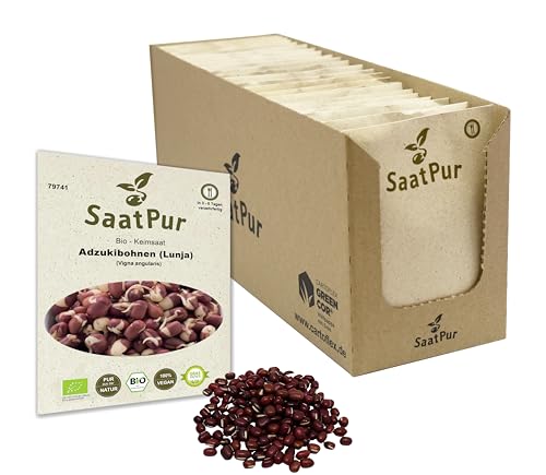 SaatPur Bio Keimsaat - Adzukibohnen - Lunja - Bohnen Keimsprossen Sprossen Microgreen - Großes Tray mit 40 Portionstüten je 75g von SaatPur