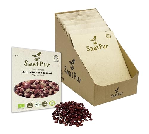 SaatPur Bio Keimsaat - Adzukibohnen - Lunja - Bohnen Keimsprossen Sprossen Microgreen - Kleines Tray mit 15 Portionstüten je 75g von SaatPur