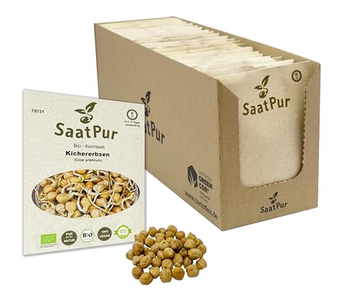 SaatPur Bio Keimsprossen - Keimsaat für Kichererbsen Sprossen - Microgreen - Großes Tray mit 20 Portionstüten je 90g von SaatPur