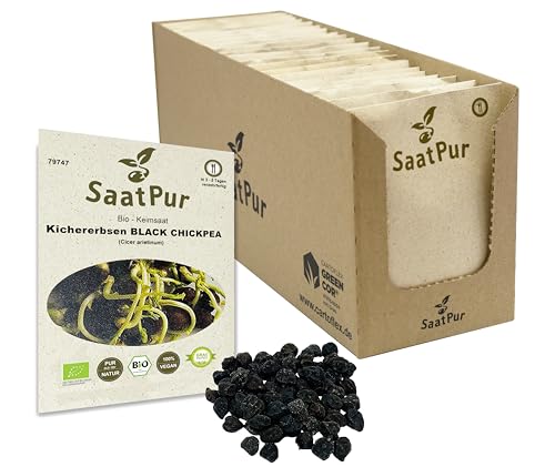 SaatPur Bio Keimsprossen - Kichererbsen Black Chickpea Sprossen, Microgreens - Großes Tray mit 30 Portionstüten je 50g von SaatPur