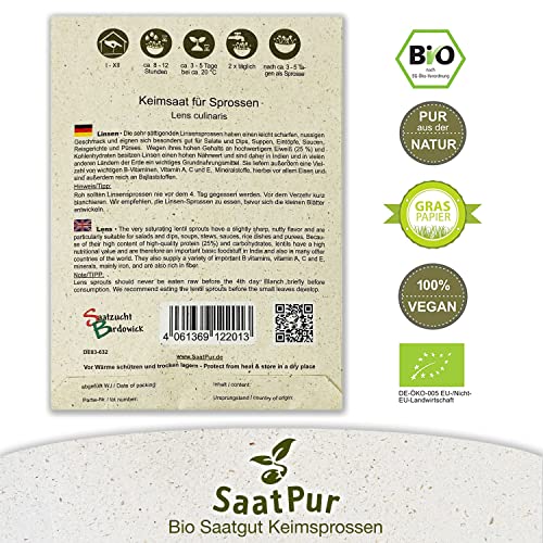 SaatPur Bio Keimsprossen - Linsen Rot Sprossen Keimsaat, Microgreen - Großes Tray mit 40 Portionstüten je 75g von SaatPur