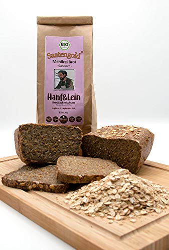 Saatengold ‚Mehlfreibrot‘ -grob körnig- Brotbackmischung | Bio, ohne Mehl, Hefe etc. | Rezeptur & Idee Bäckermeister Hermann Stein | (Hanf & Lein 600g) von Saatengold