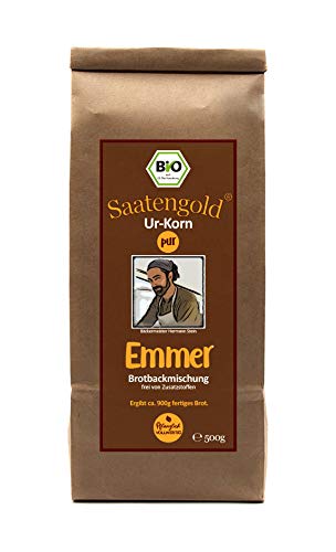 Saatengold Ur-Korn Mehl-Brotbackmischungen Bio (Calcium, Kalium, Magnesium, Phosphor) (Emmer pur, 500 gr) von Saatengold