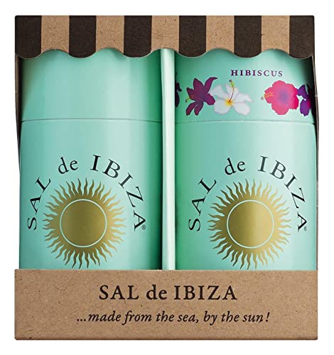 Sal de Ibiza - Granito Strandkorb-Duo Meersalz Pur & Meersalz mit Hibiskus, Geschenkset, leicht körniges Granitosalz, pure Meersalz und die Mischung mit 40% Hibiskusblüten von Sal de Ibiza