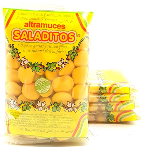 Saladitos - Weiße Lupine gekocht und in Salzlake eingelegt - Einzeln verpackte Lupine | 24x100g von Salatidos