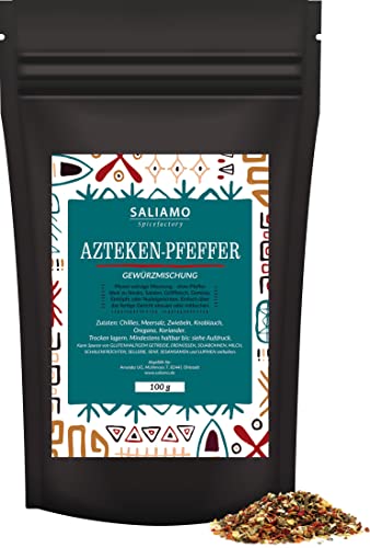 Saliamo | 100g Azteken-Pfeffer, mittelamerikanische Gewürzmischung geschrotet, intensives Aroma, Mischung mit Meersalz, ohne Pfeffer, aromatisch scharf von Saliamo