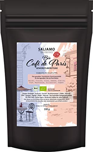 100g BIO Cafe de Paris Gewürz, Gewürzmischung fein gemahlen, französische Gewürzspezialität, Bio Cafe de Paris Butter, Gewürzzubereitung ohne Zuckerzusatz | Saliamo von Saliamo