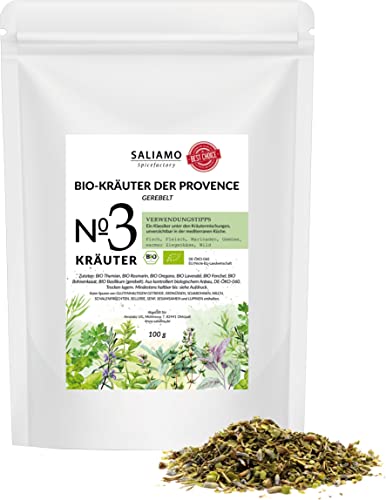 100g BIO Kräuter der Provence, Gewürzmischung, schonend getrocknet und gerebelt - Thymian*, Rosmarin*, Oregano*, Lavendel*, Fenchel*, Bohnenkraut*, Basilikum* *BIO Kräutermischung | Saliamo von Saliamo