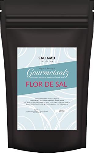 150g Flor de Sal (Algarve, Portugal), portugiesisches Finish-Salz, milde crunchige Natursalz Flocken, unraffiniert, ohne Geschmacksverstärker, Fleur de Sel aus Portugal | Saliamo von Saliamo