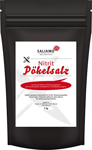 1KG Pökelsalz, Nitritpökelsalz, Nitrit Salz zur Herstellung von Rohwurst und Fleischwaren mit Umrötung, Pastrami, Salami, Surfleisch, trocken und nass pökeln von Fleisch und Wurst | Saliamo von Saliamo