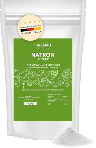 Saliamo | 900g Natron Pulver - E500ii NaHCO3 - Lebensmittelqualität - abgefüllt & kontrolliert in Deutschland - Natriumhydrogencarbonat - Backpulver - Natronpulver, backen, reinigen, Küche & Bad von Saliamo