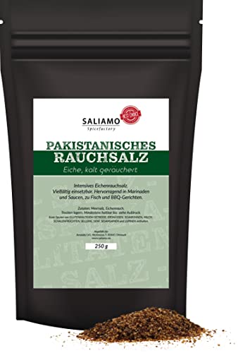 250g Pakistanisches Rauchsalz, intensives Eichenrauch Salz, ohne künstliche Zusatzstoffe, vielseitig, vegan, vegetarisch, Meersalz geräuchert für Gemüse, Eierspeisen, Eintöpfe und Grillgut | Saliamo von Saliamo