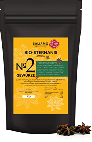 50g BIO Sternanis ganz, Intensiv im Geruch und Geschmack, zum Kochen, Dekorieren, Backen | Saliamo von Saliamo