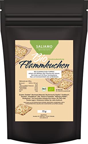 75g BIO Gewürzzubereitung für Flammkuchen, BIO Topping für knusprige Flammkuchen, Topping für vegetarische, vegane und klassische Flammkuchen Spezialitäten | Saliamo von Saliamo