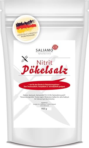 900g Pökelsalz, Nitritpökelsalz, NPS Nitrit Salz zur Herstellung von Rohwurst und Fleischwaren mit Umrötung, Pastrami, Salami, Surfleisch, trocken und nass pökeln von Fleisch und Wurst | Saliamo von Saliamo