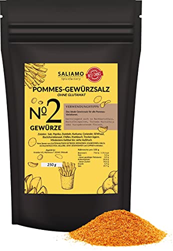 250g Pommes Gewürzsalz, Pommessalz, Pommesgewürz "Spezial" ohne Glutamat, auch zu Bratkartoffeln, Ofenkartoffeln, Kartoffel Wedges oder Sour Cream Dip zu verfeinern | Saliamo von Saliamo