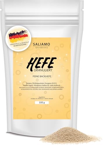 Saliamo | 100g Trockenhefe, feinkörnige Backhefe für luftigen Hefeteig, Kuchen, Pizza, Hefezopf, haltbare Instant Hefe für optimales Teig Volumen, von Saliamo