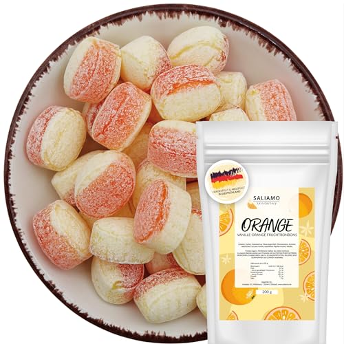 Saliamo | 200g Frucht Bonbons - Fruchtbonbons - Bonbons wie früher - Jahrmarkt Bonbons - Hergestellt in Deutschland - Manufaktur (Vanille Orange) von Saliamo