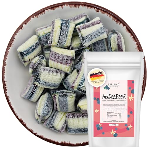 Saliamo | 200g Frucht Bonbons- Heidelbeere Vanille Geschmack - Retro Fruchtbonbons - Bonbons wie früher - Jahrmarkt Bonbons - Deutsche Manufaktur von Saliamo