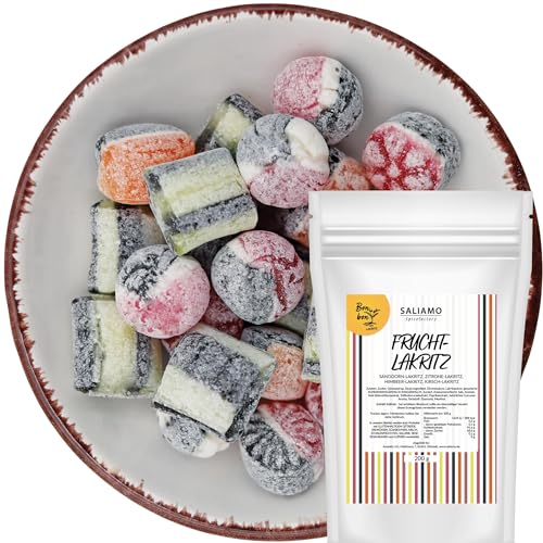 Saliamo | 200g Lakritz Bonbon, Frucht Bonbons mit Lakritze Geschmack, Retro Süßigkeit - Bonbons wie früher - Jahrmarkt Bonbons - Deutsche Manufaktur von Saliamo