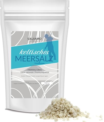 Saliamo Keltisches Meersalz 900g – ideal zum Würzen & Baden, Gewürz-Meersalz aus Frankreich – Sea Salt – handgeschöpftes Speisesalz & Badesalz ohne Zusätze, reich an Mineralstoffen und Spurenelementen von Saliamo