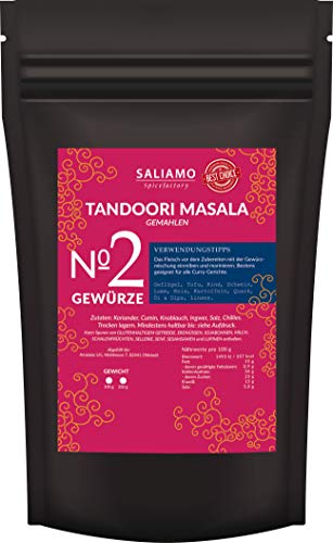 100g Tandoori Masala Gewürzmischung, gemahlen, Indisches Gewürz intensiv-würzig, geeignet für Geflügel, Reis, Hackfleisch, Grillgewürz, zum marinieren und einlegen von Fisch Fleisch Gemüse | Saliamo von Saliamo