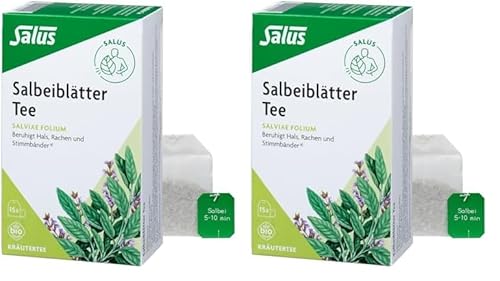 Salus - Salbeiblätter Tee - 1x 15 Filterbeutel (30 g) - Kräutertee - Salviae folium - beruhigt Hals, Rachen und Stimmbänder a) - bio (Packung mit 2) von Salus