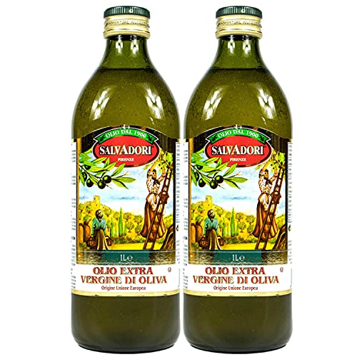 Salvadori - 2er Pack extra natives Olivenöl 1 Liter Glasflasche - Original Olio extra Vergine di Oliva aus Italien von Salvadori