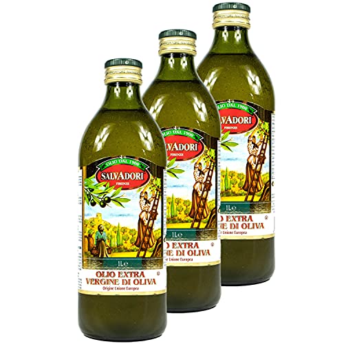 Salvadori - 3er Pack extra natives Olivenöl 1 Liter Glasflasche - Original Olio extra Vergine di Oliva aus Italien von Salvadori