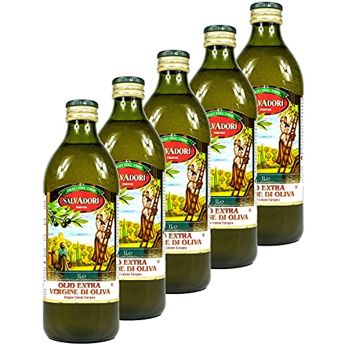 Salvadori - 5er Pack extra natives Olivenöl 1 Liter Glasflasche - Original Olio extra Vergine di Oliva aus Italien von Salvadori