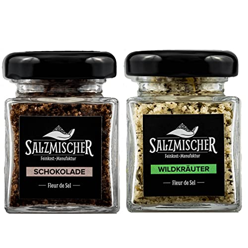 Edle Geschenksets mit Gewürzen und Fleur de Sel Salzmischung die perfekte Geschenkidee (Set 6: Schokolade, Wildkräuter) von Salzmischer