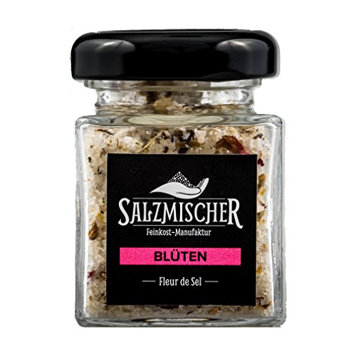 Salzmischer Salzmischung / Gewürzmischung 35g im Glas "Blütensalz" (Mischung aus Fleur de Sel de Guérande mit Rosenblüten, Malvenblüten und Ringelblumenblüten) von Salzmischer