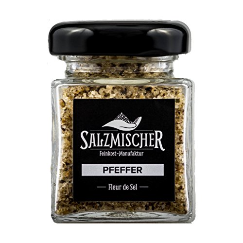 Salzmischer Salzmischung / Gewürzmischung 75g im Glas "Pfeffersalz" (Fleur de Sel de Guérande mit Tellicherry Pfeffer, indischem Hochlandpfeffer, Kubebenpfeffer, rotem Pfeffer von Salzmischer