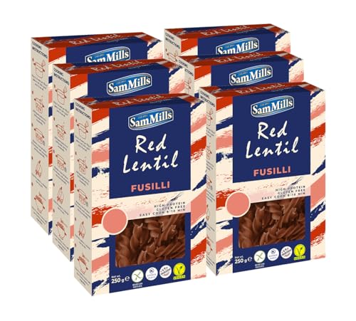 Sam Mills - Red Lentil Pasta - Glutenfreie Nudeln aus roten Linsen - Fusilli 6er Pack (6 x 250 g) - Pasta aus Hülsenfrüchten von Sam Mills