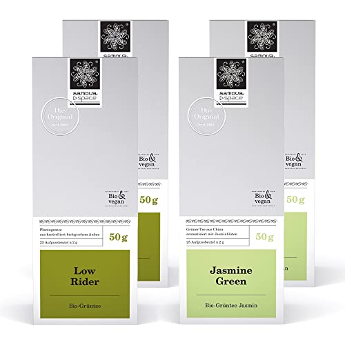 samova Grüner Tee 4er Teeset - Bio-Grüntee mit Jasminblüten & reiner Bio-Grüntee (4 x 50g) von Samova