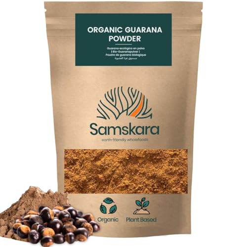 Guaraná Pulver BIO | Organisch | Samskara | Erhöht Energie und Konzentration | Kaffee-Alternative | (100g Packung) | Herkunft Brasilien | Ideal für Tee, Smoothies und Erfrischungsgetränke von Samskara