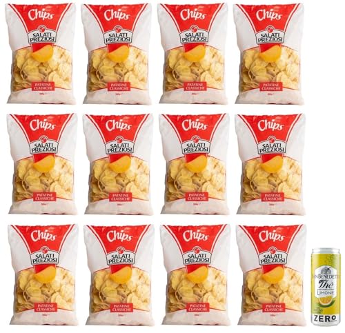 12er-Pack Salati Preziosi KartoffelChips Patatine Classiche,Klassische Chips,300g-Beutel + 1er-Pack Kostenlos San Benedetto Eistee mit Zitrone Ohne Zucker 330ml Dose von San Benedetto