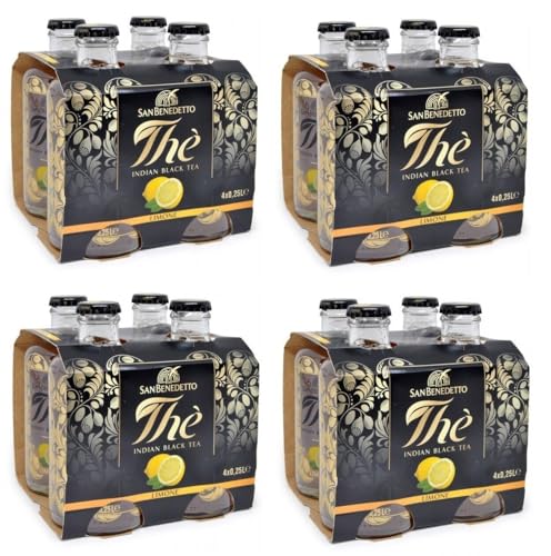 16er-Pack San Benedetto Eistee Indian Black Tea Limone,Indischer Schwarztee mit Zitrone,Erfrischendes Alkoholfreies Getränk,Einweg-Glasflasche 25cl von San Benedetto