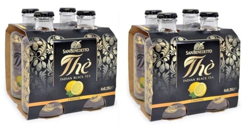 8er-Pack San Benedetto Eistee Indian Black Tea Limone,Indischer Schwarztee mit Zitrone,Erfrischendes Alkoholfreies Getränk,Einweg-Glasflasche 25cl von San Benedetto