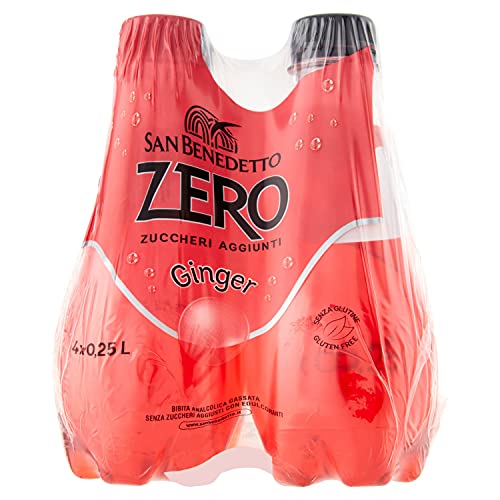 San Benedetto, Alkoholfreies alkoholfreies Getränk mit Ginger Zero, 4 x 250 ml, ohne Zuckerzusatz und ohne Kalorien, erfrischend und leicht von San Benedetto