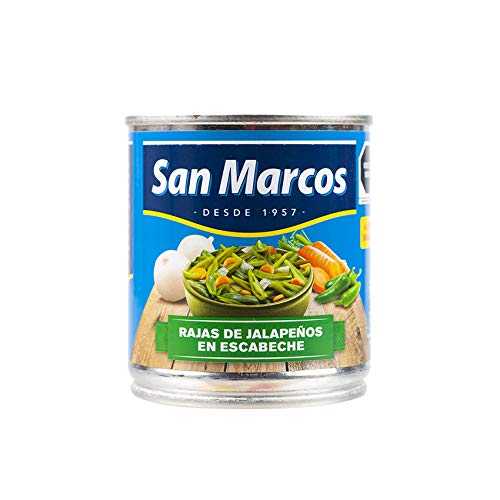 SAN MARCOS Grüne Jalapeños in Streifen, in Marinade eingelegt, Dose 215g - Abtropfgewicht 118g - Rajas de Chile Jalapeños en Escabeche, 215g von San Marcos