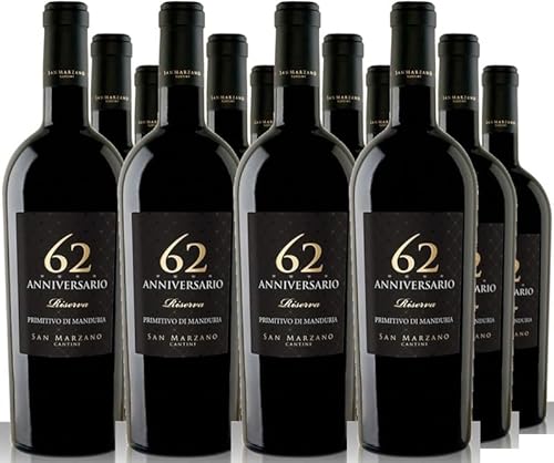 San Marzano Vini 12er Vorteilspaket 62 Anniversario Primitivo di Manduria Riserva DOC 2018 (12 x 0.75 l) von San Marzano Vini