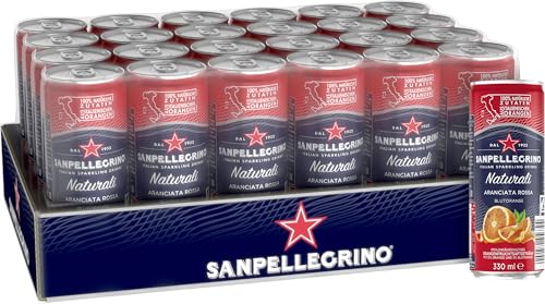 San Pellegrino Naturali Aranciata Rossa Orangen-Blutorangen-Limonade mit 10% Orangensaft und 5% Blutorangensaft (aus Konzentraten) 24er Pack (24 x 330ml) Einweg-Dosen von San Pellegrino