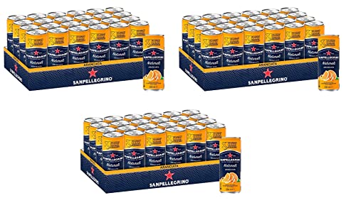 San Pellegrino | Orangen Limonade | Aranciata | Hoher Fruchtanteil 20% frisch gepresster Orangen | Leicht herbe Geschmacksnote | Ideal für unterwegs | 72er Pack (72 x 0,33l) Einweg Dosen von San Pellegrino