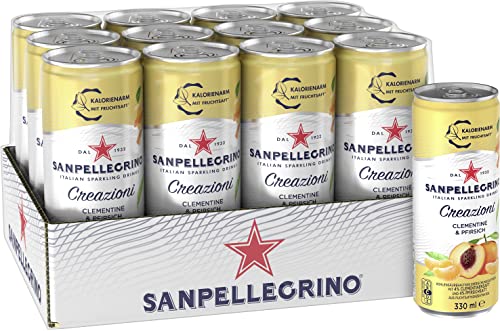 San Pellegrino Creazioni Clementine & Pfirsich Kalorienarme Limonade 33 Kalorien pro Dose 12er Pack (12 x 330ml) Einweg-Dosen von Sanpellegrino