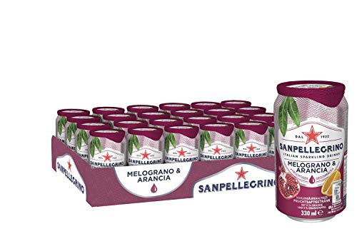 Sanpellegrino | Limonade mit Orange und Granatapfel | Melograno & Arancia | Hoher Fruchtanteil 16% aus Orangen und Granatapfel | Prickelnd süße Geschmacksnote | 24er Pack (24 x 0,33l) Einweg Dosen von San Pellegrino