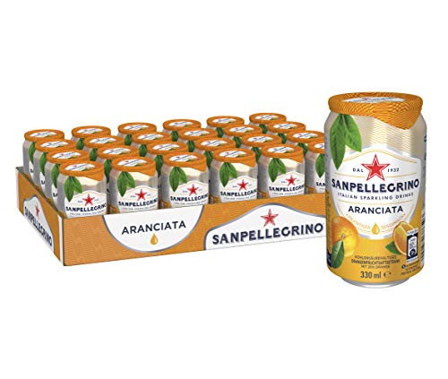 Sanpellegrino | Orangen Limonade | Aranciata | Hoher Fruchtanteil 20% frisch gepresster Orangen | Leicht herbe Geschmacksnote | Ideal für unterwegs | 24er Pack (24 x 0,33l) Einweg Dosen von San Pellegrino